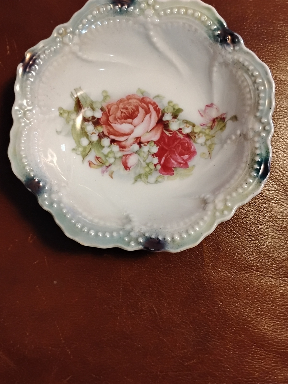 Floral Porcelain Trinket Dish with Scalloped Edge Made In Germany